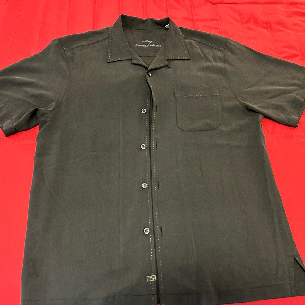 Tommy Bahama Men's Black Short Sleeve Silk Camp Shirt EUC